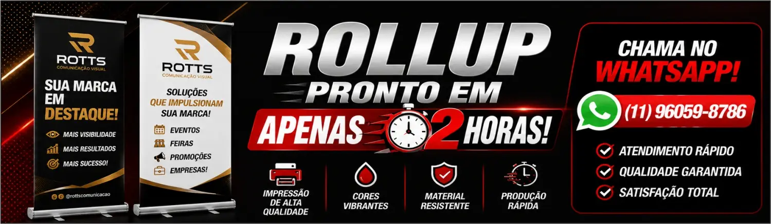 Rollup pronto em 2 horas para eventos, feiras e promoções